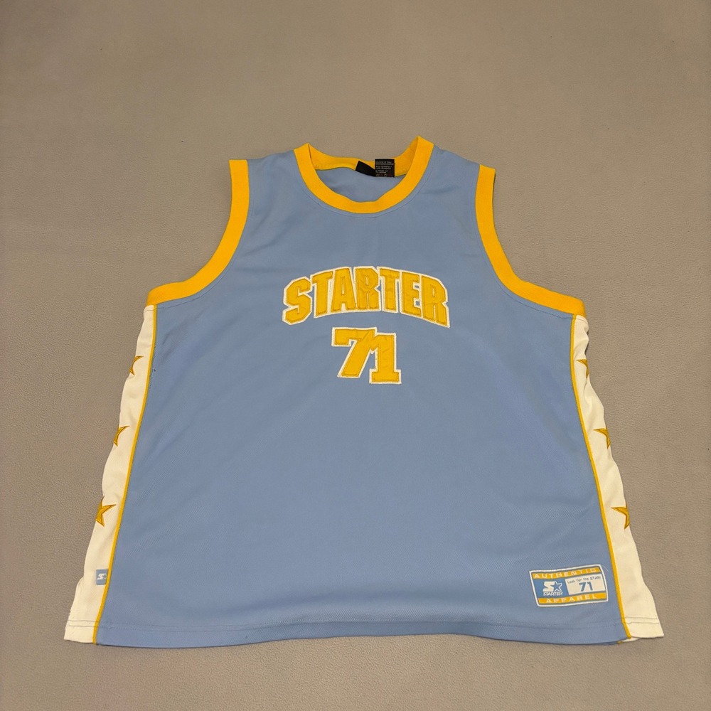 Starter 71 Basketball Jersey Mens XL Light Blue Yellow Mesh Star Side Panels